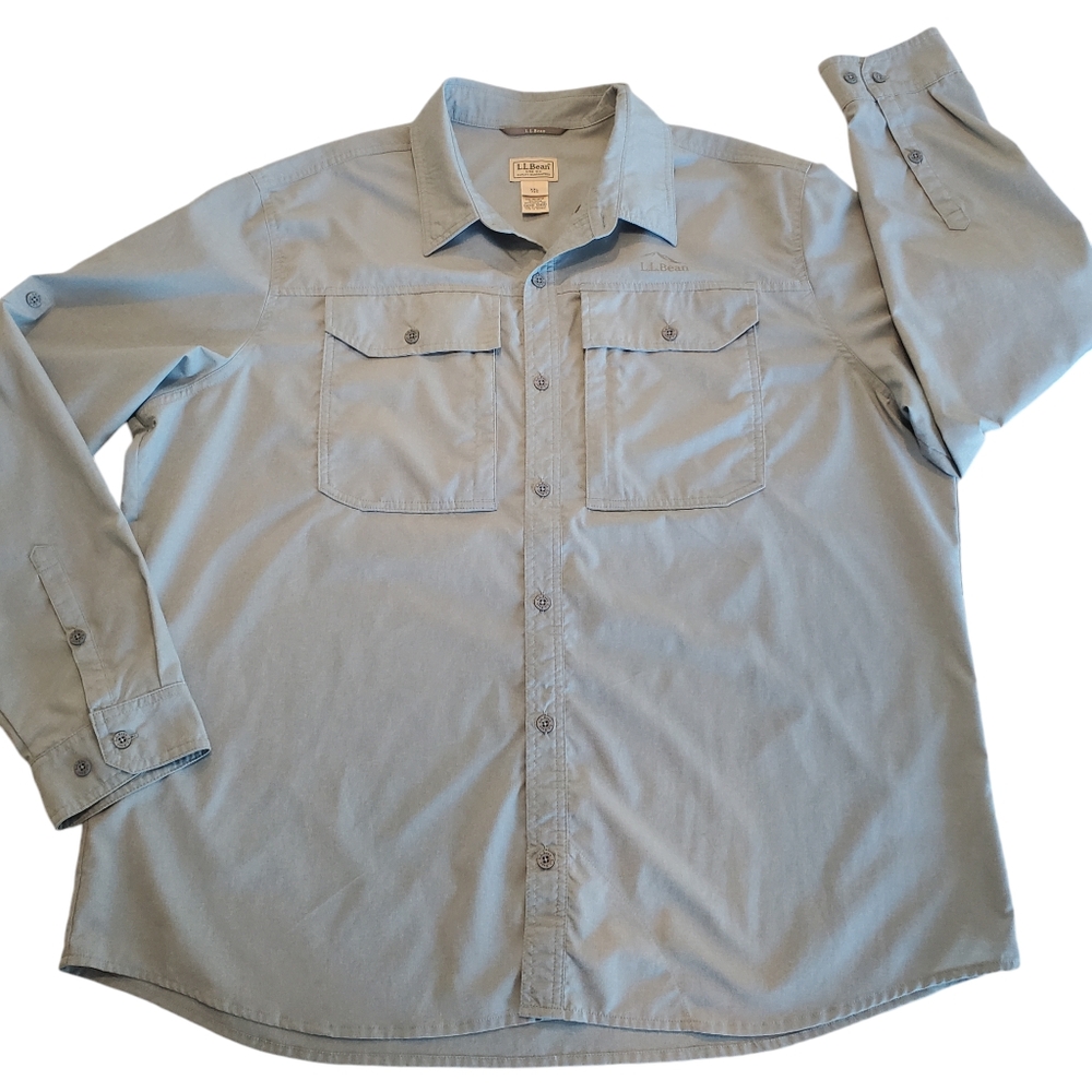 LL Bean Men's Shirt Fishing No Fly Zone Roll Tab Sleeves UPF 50 Tropic Blue XXL